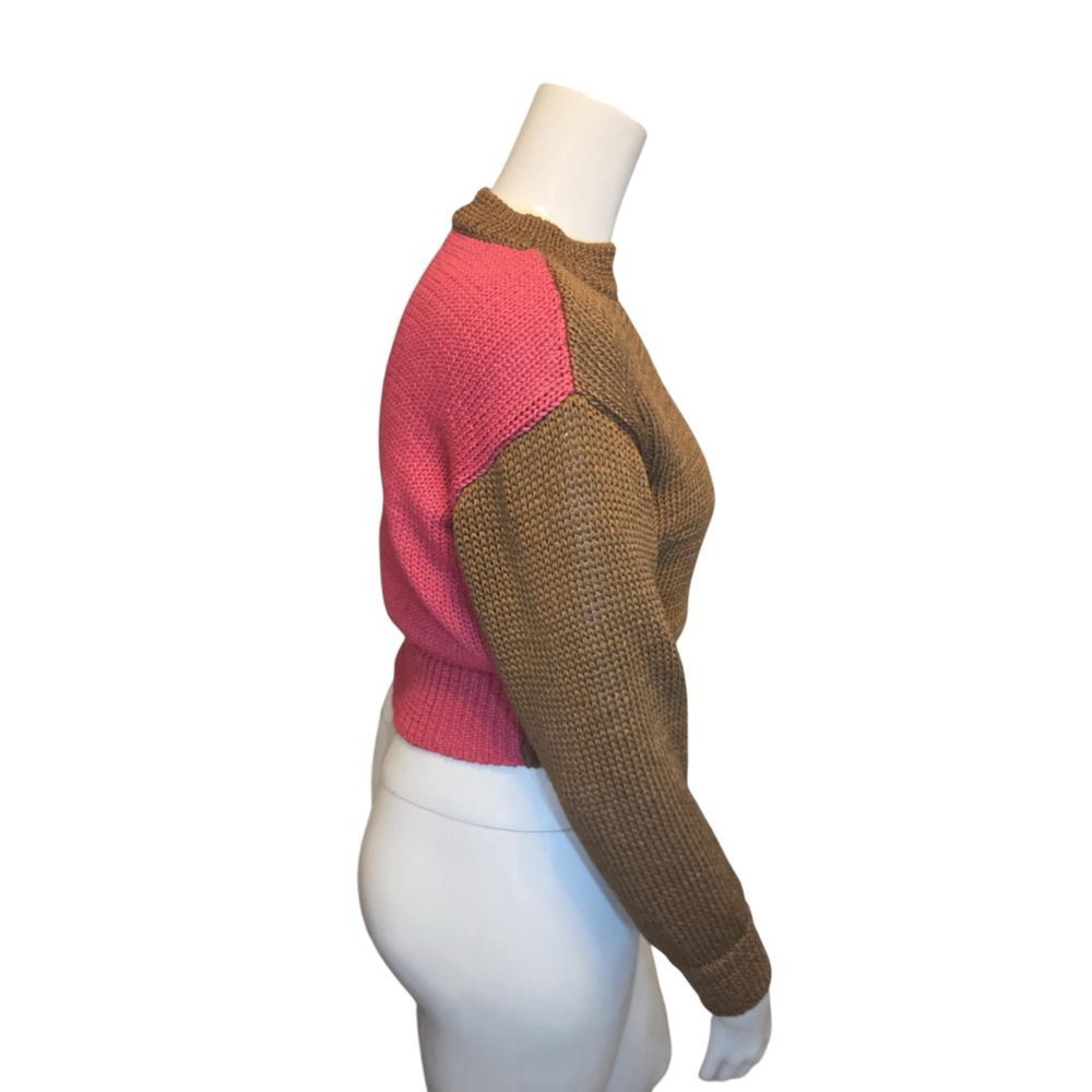 Mango Colourblock Cropped Knit Sweater, S, Brown/Pink Pullover, Textured Knit - Picture 6 of 14